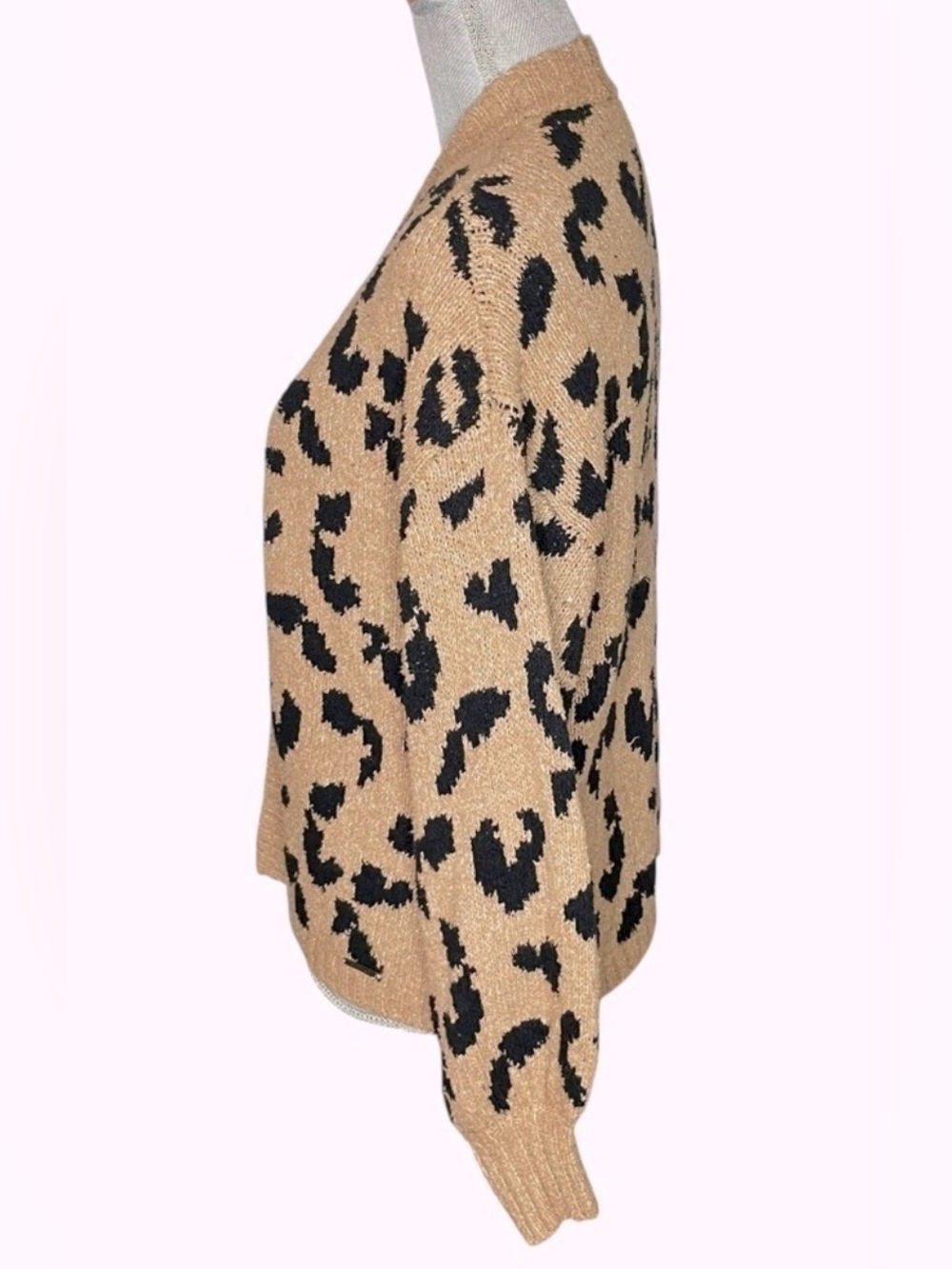 Abercrombie & Fitch Leopard Print Open Front Cardigan Sweater Tan Black XS - Picture 4 of 15
